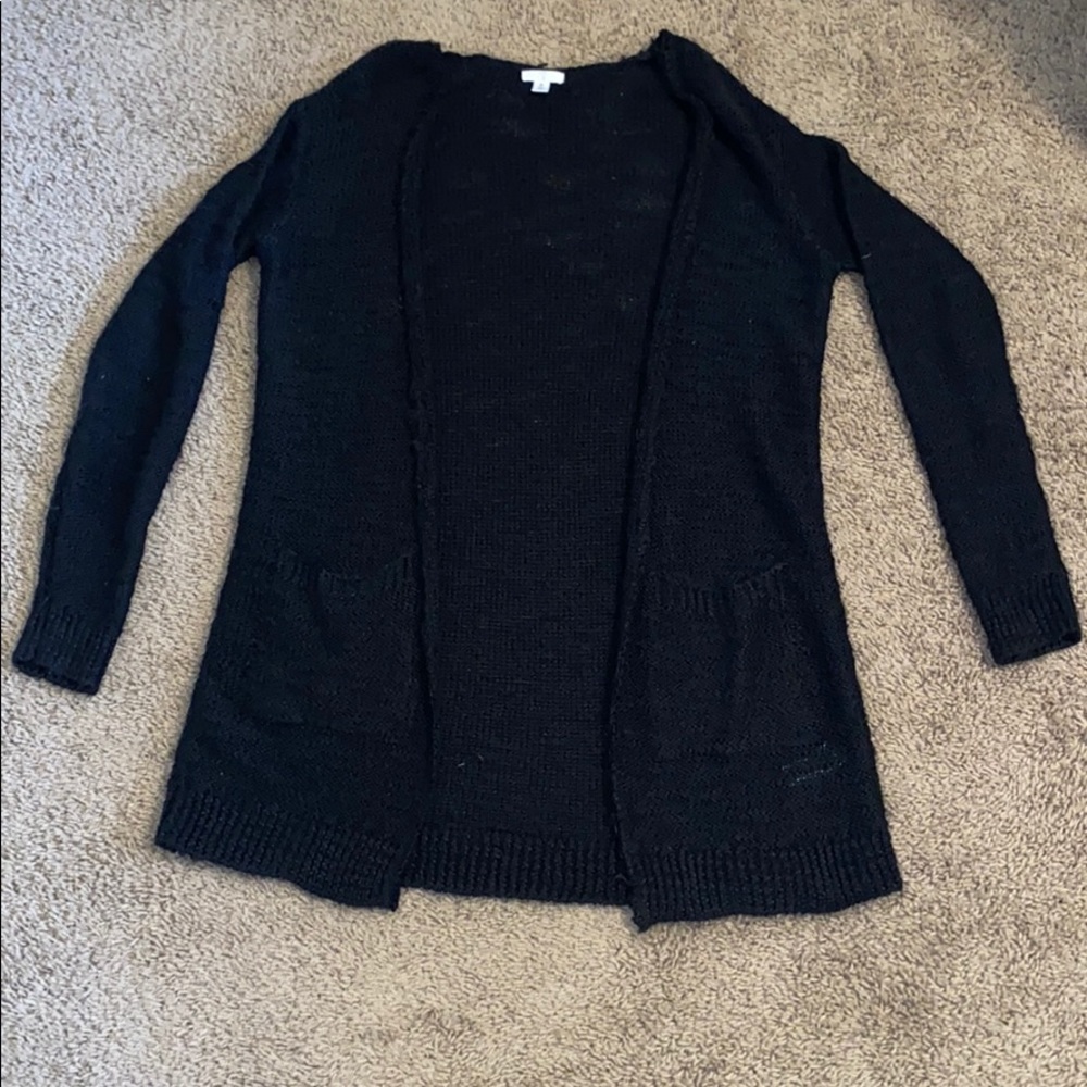 Open black cardigan with pockets